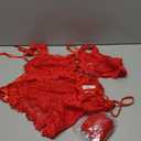 Sexy Floral Lace Bodycon Underwire Stocking Lingerie Set 4 Piece (Red)