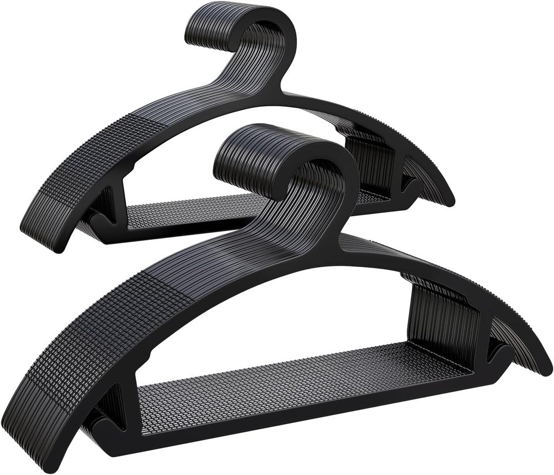 50 Pack Clothes Hangers, Non Slip Heavy Duty Plastic Hangers, Space Saving All-in-One Garment Hangers for Dresses Suits Jeans Knits, Hold Up to 11 LB Dry & Wet, 16.4" x 8.3", Black, UAPY0850B