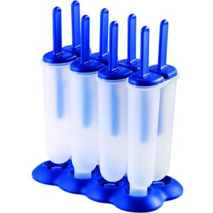 Tovolo Twin Popsicle Mold with Sticks 4 Pack Reusable Ice Pop Molds for Homemade Flavored Popsicles Treats Frozen Snacks, Silicone Popsicle Maker with Stand for the Freezer BPA Free Dishwasher Safe (Set of 4, Stratus Blue)