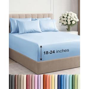 Extra Deep King Sheet Set - 5 Piece Breathable and Cooling Sheets - Hotel Luxury Bedding for Women, Men, Kids & Teens - Easy & Secure Fit - Soft, Wrinkle Free & Comfy - Extra Deep Pockets - Light Blue