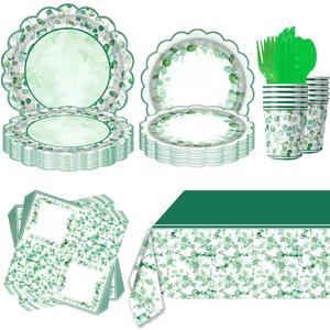 Sage Green Party Tableware Set Eucalyptus Party Supplies Sage Green Party Decorations Set,Eucalyptus BridalShower Wedding Baptism Birthday