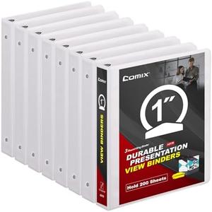 COMIX Sturdy 3 Ring Binder 1 inch with Clear View Cover, 1" Round Ring View Binder, PVC-Free, 200 Sheets Capacity of US Letter Size Paper, Office ＆ School Supplies, 8 Pack (White)
