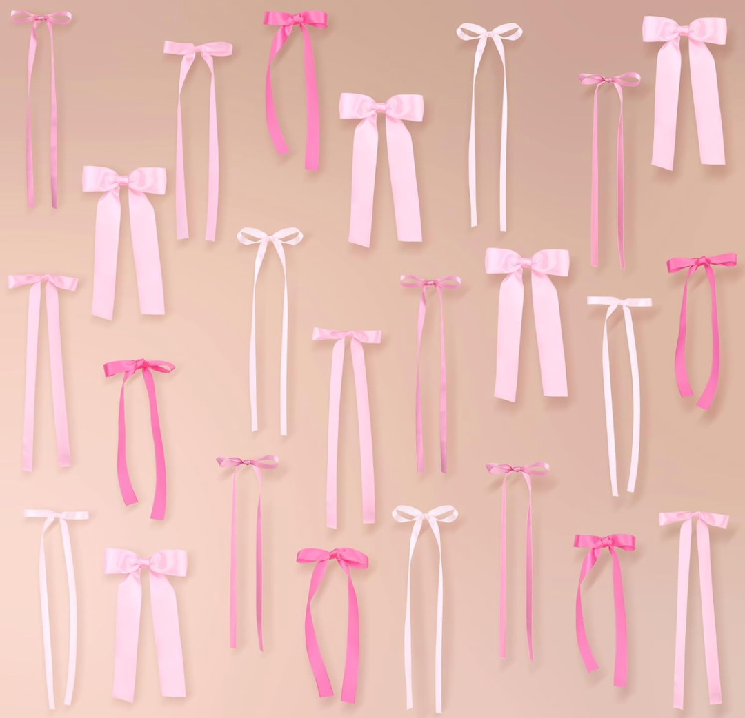 40Pcs Pink Bow Wall Decor, DIY Bow Photo Backdrop, Ribbon Bows Garland, Pink Bows Party Decor for Women Girls Birthday, Baby Shower, Bachelorette Wedding Party, Room Bedroom Valentines Day Decor