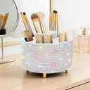 Diesisa Bling Makeup Organizer: 360Rotating Bling Rhinestone Cosmetic Display Cases -Diamond Makeup Brush Holder - 5 Slot Cup for Cosmetics - Bling Lipstick Organizer - Gift for Women - Diamond White