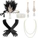BABEYOND 1920s Accessories for Women - Great Gatsby Accessories Flapper Headband Headpiece Pearl Necklace Gloves for Women (Black)