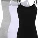 WILLBOND 3 Pieces Women Basic Long Tanks Adjustable Spaghetti Strap Camisole Top (XX-Large, Grey, White and Black)