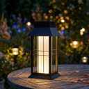 Solar Hanging Lantern Outdoor Waterproof,Black Heavy Duty Metal Solar Powered Hanging or Table Lamp for Patio, Garden, Yard, Porch - Decorative Warm White Lights