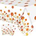 Ganeen 3 Pcs Fall Floral Tablecloth Autumn Tablecloths Disposable Plastic Table Cloth Watercolor Wildflower Table Cover Rectangle for Harvest Thanksgiving Wedding Birthday Party Decor, 108 x 54 Inch