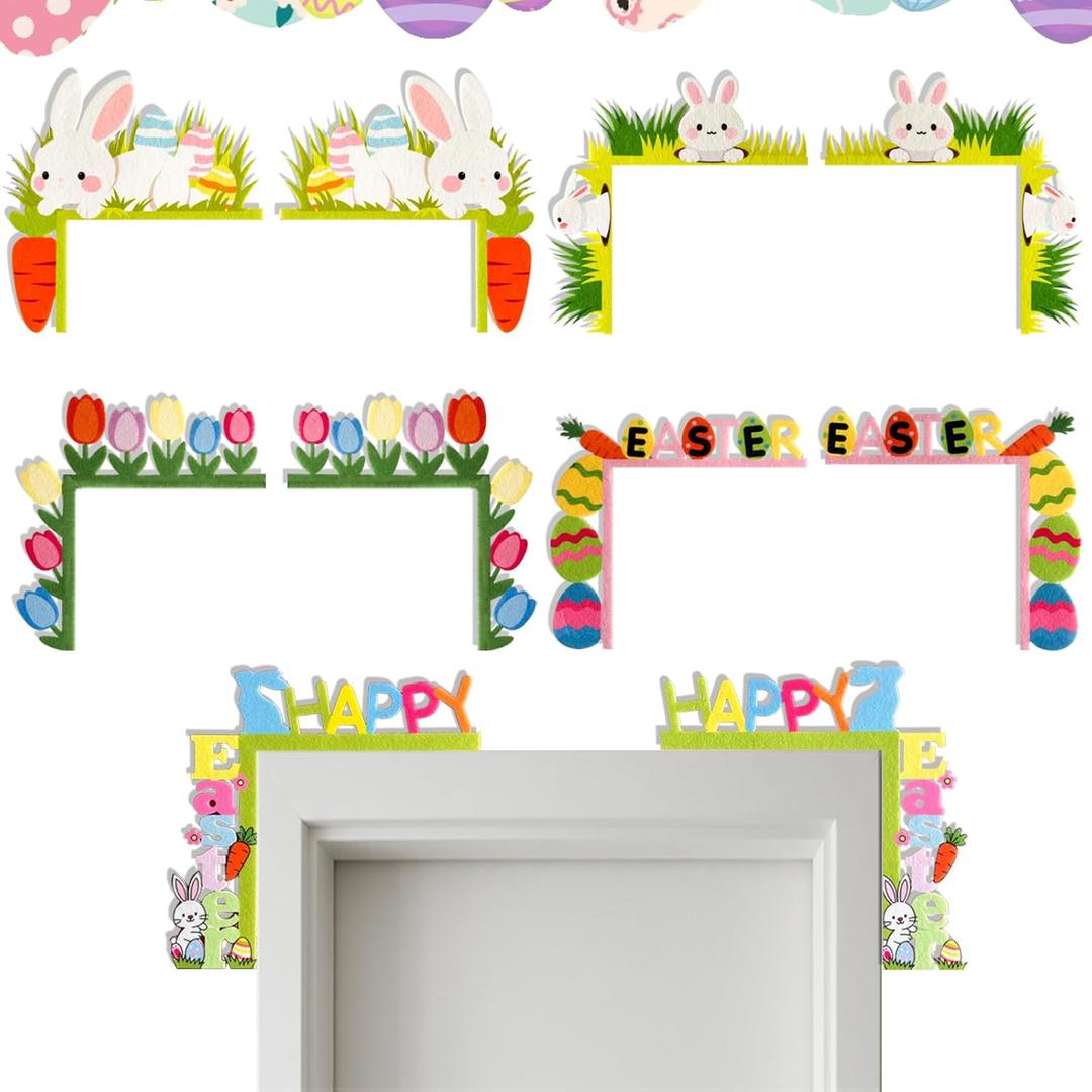 10Pcs Easter Door Toppers Decor, Felt Bunny Top Door Frame Corner Sign Decorations, Colorful Spring Easter Ornament Decoration for Home Party Door Window Decor
