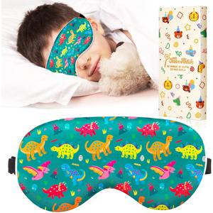 Sleep Mask for Kids - Cute Kawaii Cartoon Silk Sleeping Mask with Adjustable Strap Soft Smooth Light Eye Mask for Sleeping Silk Kids Eye Cover for Boys Girls Teens, Green Dinosaur