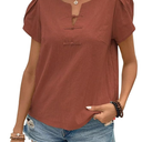 Women's Summer Tops Petal Short Sleeve V Neck Blouses Dressy Casual Fitted Cute Solid Shirts 2025 Size Medium, Bronze 
