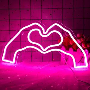 Pink Heart Neon Sign for Wall Decor, LED Heart Light for Girl's Room, Wedding & Party Decor - Size 16.1 * 7.9 Inch (JTLD024)