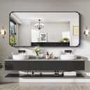 CIRCUMI Black Bathroom Mirror, 36"x72" Rectangular Mirror with Deep Metal Frame, Rounded Corner, Tempered Glass, Large Mirror for Wall, Over 2 Sinks, Installed Vertically/Horizontally, Crystal-Clear