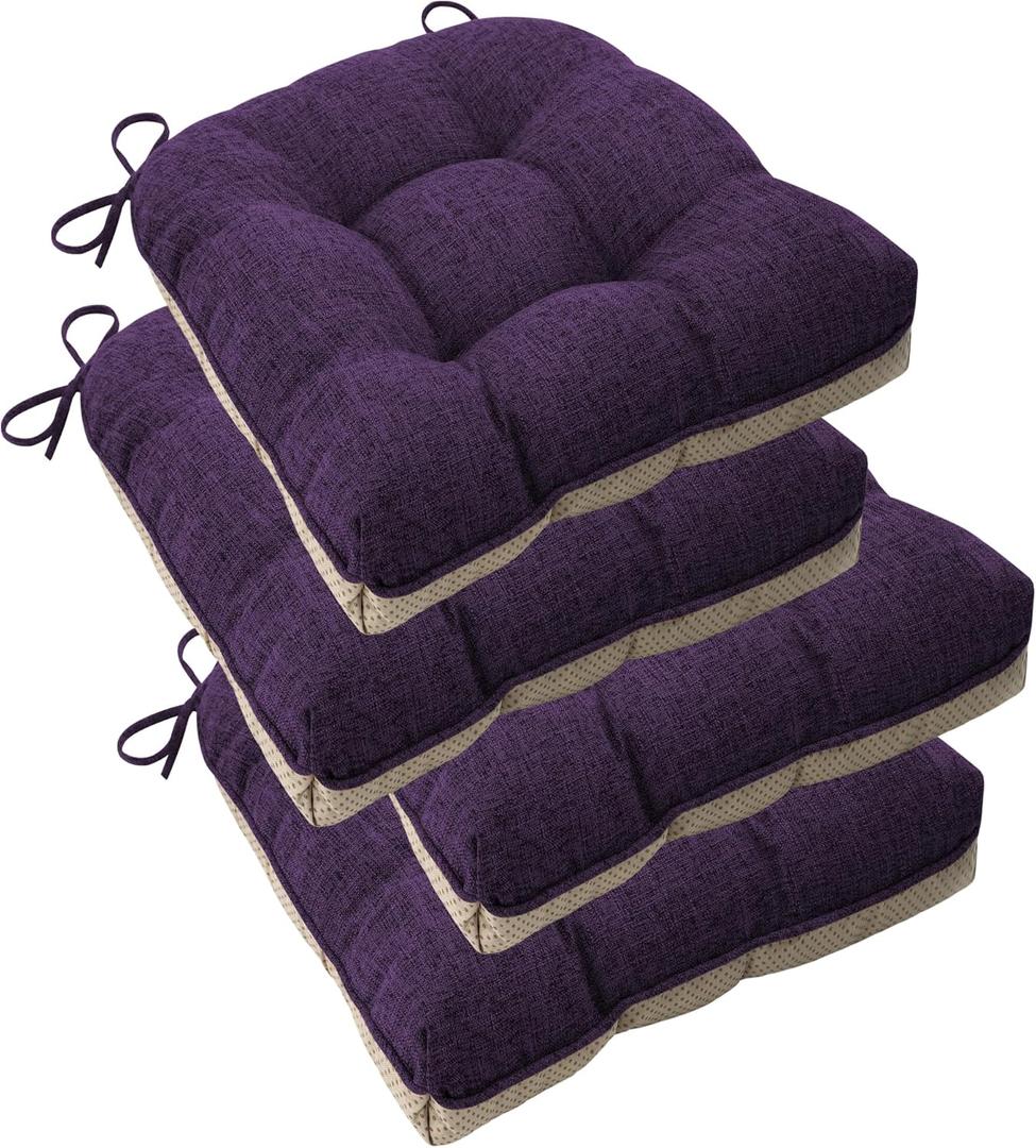 ELFJOY Chair Cushions for Dining Chairs Set of 4 Office Chair Cushion 18x18x3 Inches Kitchen Chair Pads Soft and Comfortable Seat Cushion with Ties and Non Slip Backing, Purple
