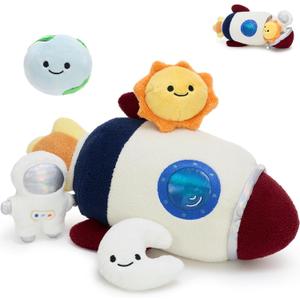 Muiteiur 5 in 1 Space Plush Set - Rocket Plush with Astronaut, Sun, Earth & Moon, Soft Solar System Stuffed Animal, Educational Space Toy for Adults & Kids, Space Themed Room Decor & Gift