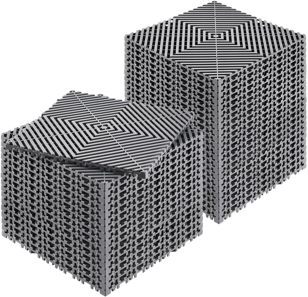 VEVOR Interlocking Drainage Mat, 12 x 12 Modular Interlocking Cushion, 40 Pcs Splicing Drainage Mats, Non-Slip Gray PP Drainage Floor Tile and Shower Mat, for Garage, Garden, Kitchen & Outdoor (Grey)