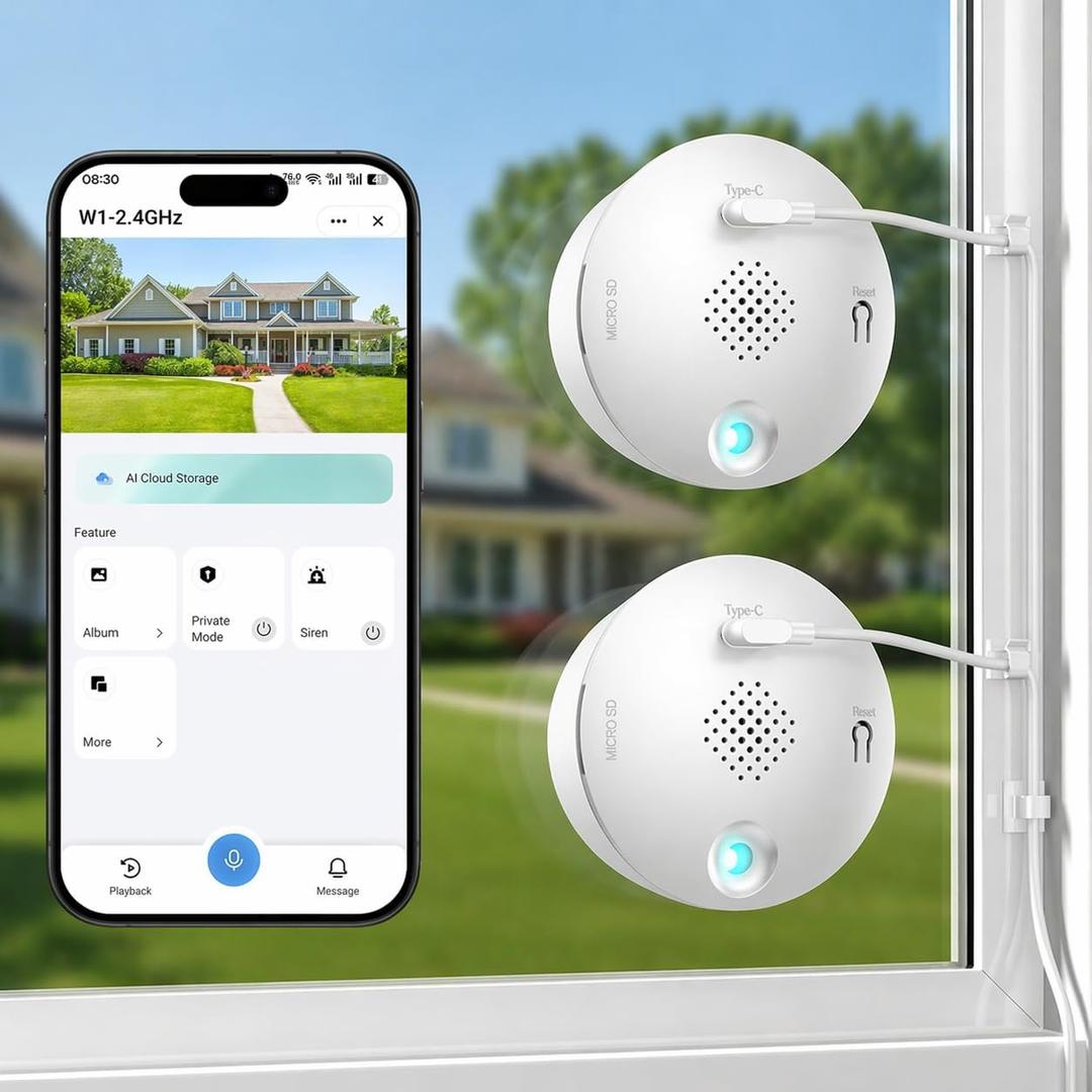 Window Cameras for Home Security: Indoor Camera for Outdoor Monitoring with 2K Full Color Night Vision Motion Human Vehicle Detection Easy Installation (2.4Ghz-2pcs)