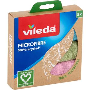 Vileda Microfibre Recycled 3 Cloths, Multicolor, Polyester, 3 Units (Pack of 1)