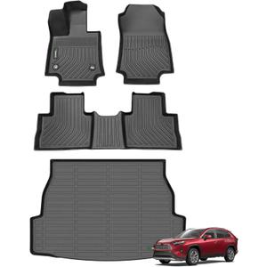 NBINGO®Fit for Toyota RAV4 Floor Mats 2019-2025(Not Fit Hybrid) All Weather TPE Mats Custom Fit for Floor Liner for Toyota RAV 4 LE/XLE/Limited/TRD/Adventure Front and Rear 2 Row Car Mats,Black