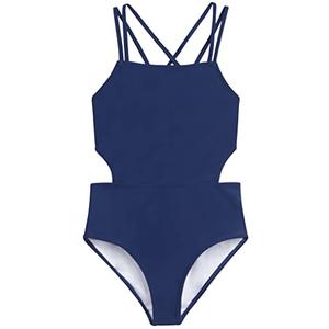 Kanu Surf Girls' Beach Girl Sport Cut-Out One Piece Swimsuit (16, Solid Navy)