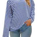 ZTMZA Womens Oversized Striped Long Sleeve Shirt Crewneck Sweatshirt Color Block Loose Pullover Top Teen Girl Y2K Clothes Blue Stripe Medium (Blue, M)