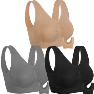 Onory 3 Pack Sports Bras for Women Wirefree Padded Workout Yoga Gym Fitness Bra Medium Support (Large, Black+grey+nude)