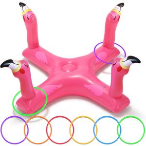Pool Games & Toys, Inflatable Flamingo & Shark Ring Toss - Floating Water Game Set for Kids Ages 4-8 8-12, Adults and Family - Summer Swimming Pool Party Decorations