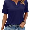 siliteelon Womens Short Sleeve Boho Tops V Neck Swiss Dot Dressy Casual Blouses Cute Summer Shirts 2026 Vacation Work Tshirts-Navy Blue M (Blue, M)