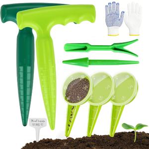 17Pcs Seed Planter Tool with 5-Hole Seed Dispenser & 6.9" Dibber & Succulent Tools Set, Plastic Planting Tools for Sowing, Bulbs, Seedlings-Includes Planting Labels