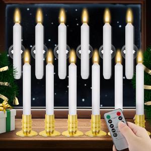 Verdenu Christmas Candles, 12 PCS Battery Operated Flameless LED Window Lights with Remote & Timer, 3D Flickering Taper Candle for Wedding Party Decorations
