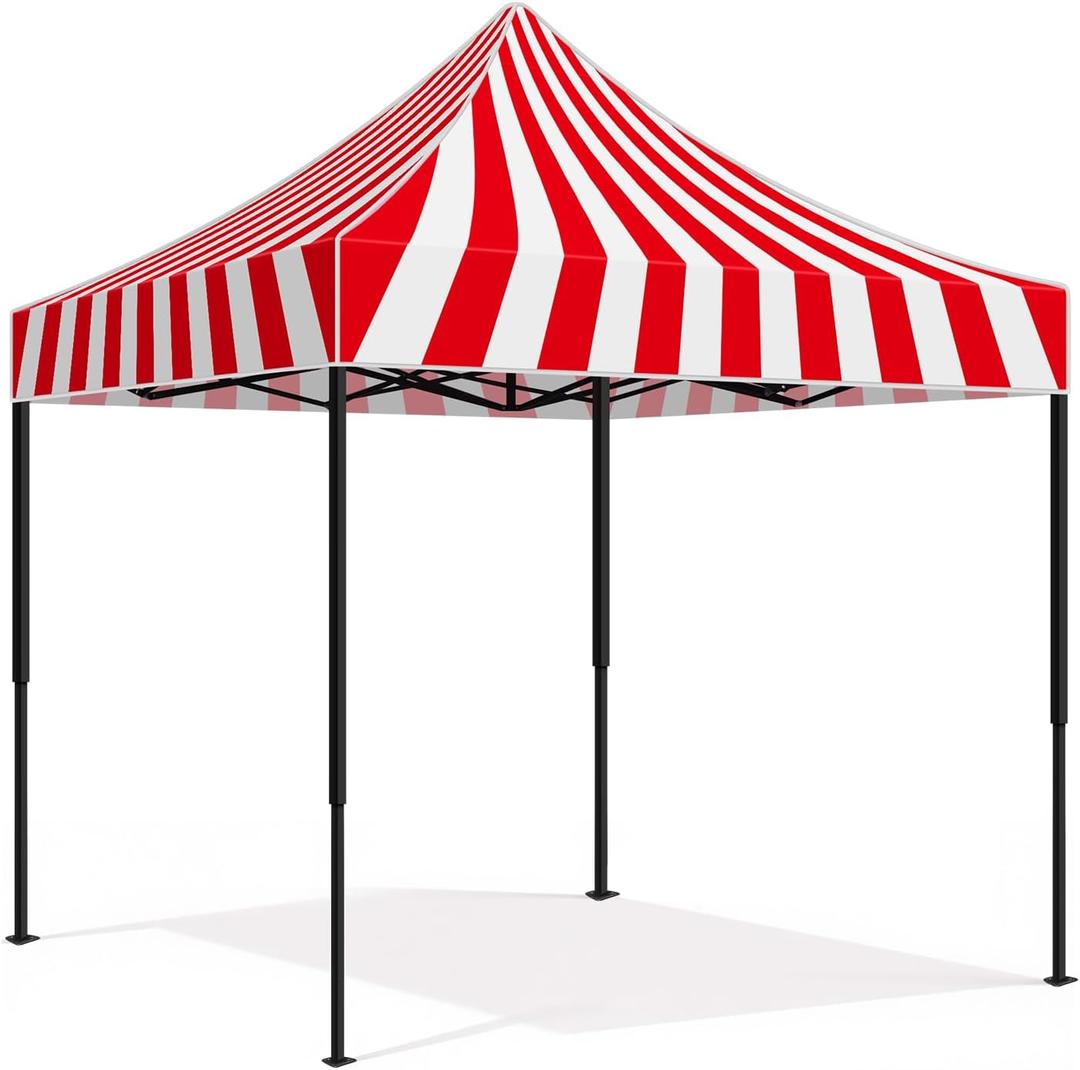 8x8 Carnival Themed Pop up Canopy Tent Commercial Canopy for Food Vendors Heavy Duty Pop up Shelter for Outdoor Catering Advertising Stand with Iron Frame and Silver Coated Fabric