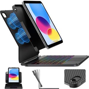 typecase Edge+ iPad 11th 10th Gen Case with Keyboard (11" 2025 A16 & 10.9" 2022) – Magic Keyboard-Style with RGB Backlit & Trackpad, Slim Protective Case, Magnetic Stand, Multi-Mode – Space Black