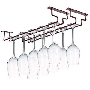 MOCOUM 2 Pack 15.6" Wine Glass Rack Under Cabinet Stemware Rack, Hanger Hold Up To 10 Wine Glasses for Cabinet Kitchen Bar (Brown, 2 pack)