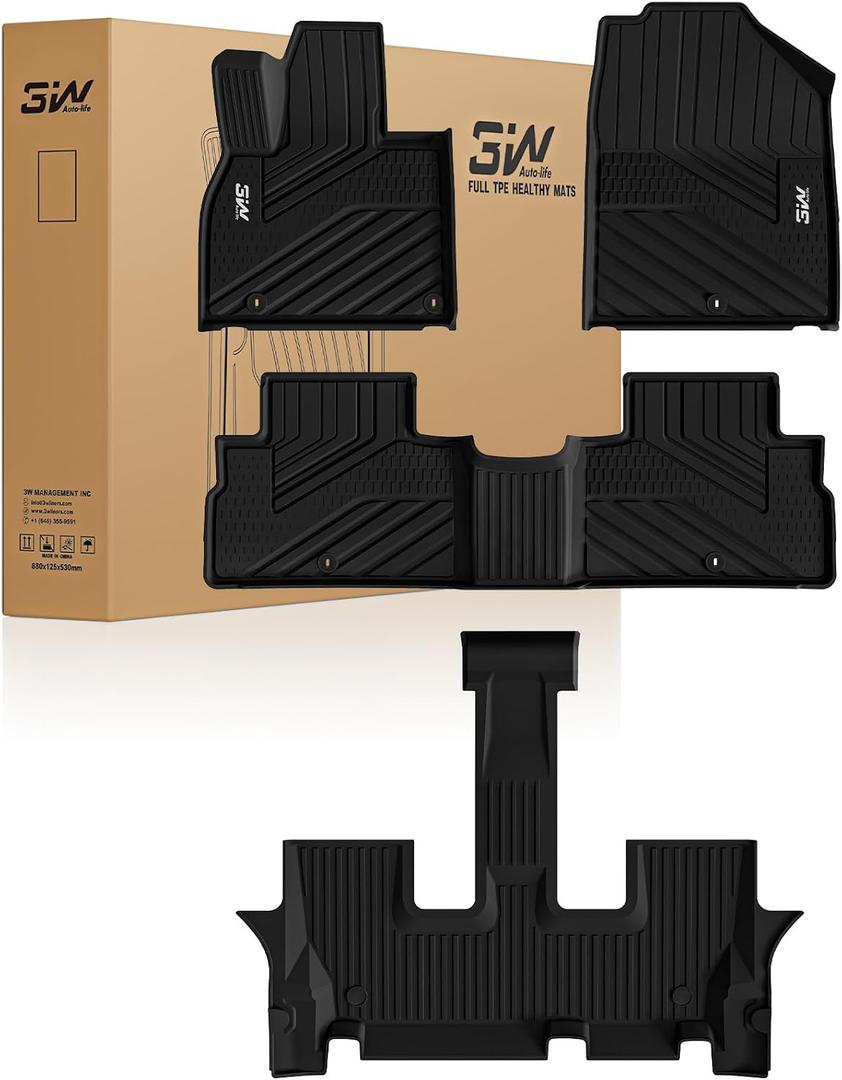 3W Floor Mats Fit Kia Telluride 2020-2024 2025 7&8 Seats, TPE All Weather Custom Fit Floor Mats for Kia Telluride for Car Mats Anti-Slip Heavy Duty Accessories, Black