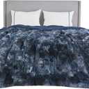 Bedsure GentleSoft Fluffy Tie Dye Navy Blue Blankets Queen Size for Bed, Thick Sherpa Faux Fur Fleece Fuzzy Plush Winter Warm Soft Queen Blankets, Bedroom Decor Blue Cozy Gifts for Women Men, 90x90