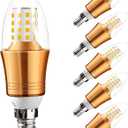 E12 LED Candelabra Base Bulbs 9W Decorative Candle Base 60 Watt Equivalent E12 Candle Lamp for Ceiling Fan Dining Room Home Decor 4000K Warm White AC85-265V Gold Torpedo Shape (9 Watts-4000K-5 Pack)