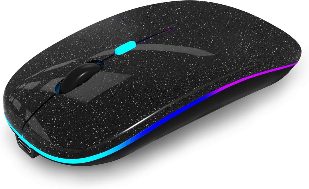 WREANU Wireless Bluetooth Mouse Rechargeable Laptop Mice with LED Lights Silent Slim Use(BT5.2 and 2.4G Portable USB Receiver)Dual Mode Computer Mouse for Laptop/iPad/Tablet/Apple/PC/Mac(Black Pearl)