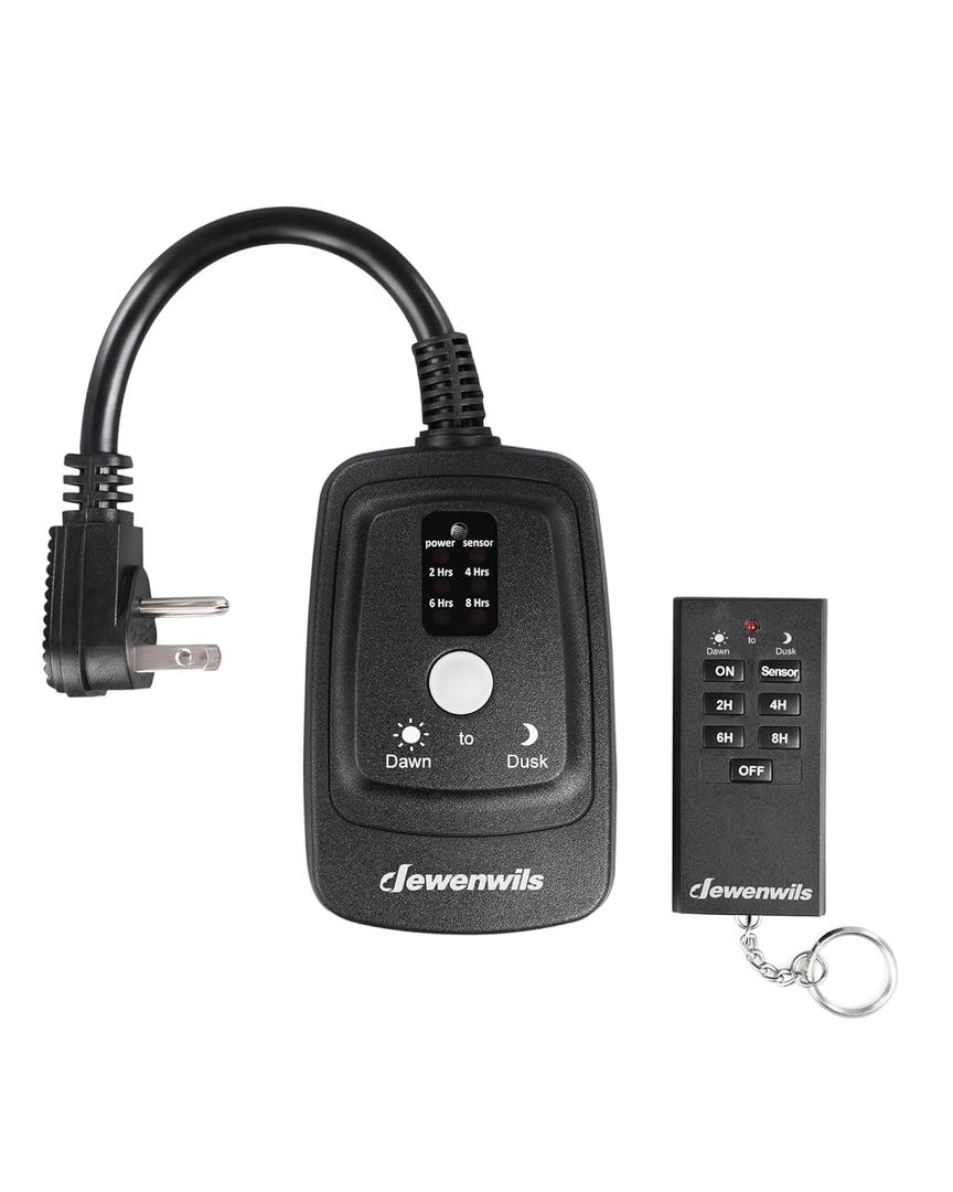 DEWENWILS Dawn to Dusk Outdoor Timer for Swimming Pool, 125V/ 15A Plug in Sensor Outlet Timer Waterproof, 100FT Range Remote Control with 2 Grounded Electrical Outlets for Pool Pumps, Fountain, UL