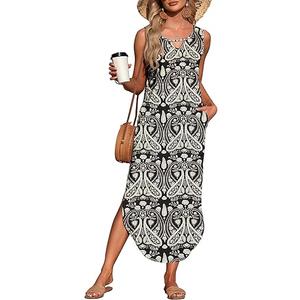 MISFAY Women's Summer Maxi Dress Sleeveless Loose Long Beach Split Dresses with Pockets,