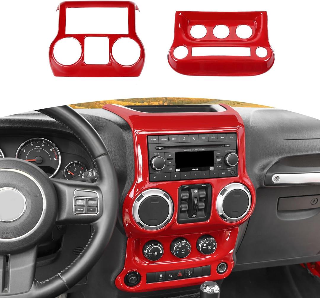 RT-TCZ for Jeep JK Red Dash Accents Radio A/C Controls Cover Trim for Jeep Wrangler JK JKU 2011-2017 ABS Interior Accessories 2pcs