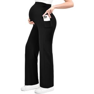 Ipletix Maternity Wide-Leg Lounge Pants with Pockets Over The Belly Soft Stretchy Pregnancy Wear (Black, XL)
