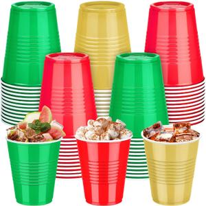 50 Pack Christmas Disposable Plastic Cups 12 Ounce Drinking Party Cups Bulk Party Cups for Christmas Wedding Birthday Graduation Parties, Picnics Events (Red, Green, Gold)