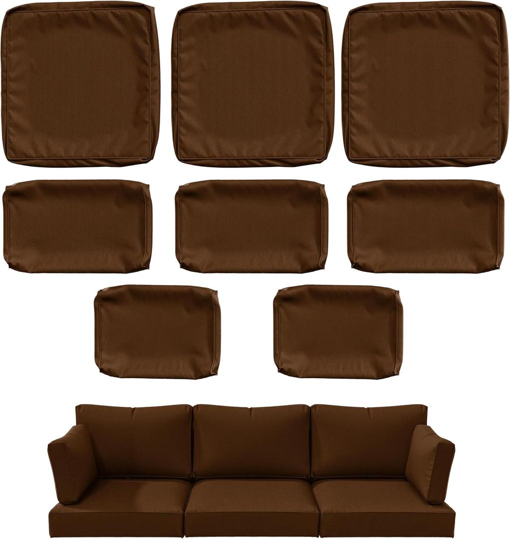 8 Pcs Outdoor Patio Cushion Covers, Replaceable Waterproof Furniture Covers, Outdoor Non-Slip Covers with Zippers, Covers Only, Chocolate