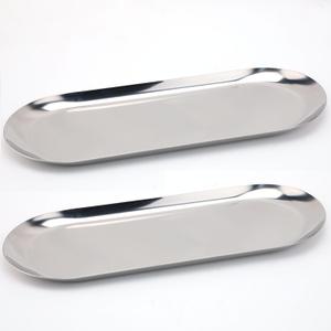 Fermus Stainless Steel Decorative Tray, Set of 2, 12 Inch Long, Jewelry Dish Cosmetics Organizer Bathroom Clutter Serving Platter Small Storage Tray, Oval, Silver