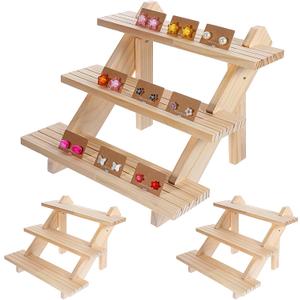 2 Pcs 3 Tier Wooden Display Stand, Tiered Earring Display Stand for Photos, Cards, Jewelry, Accessories, Cupcake Stands for Supplier, Retail, Outdoor Stalls, Home
