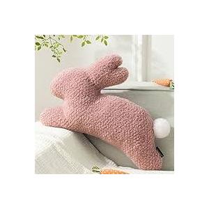 Phantoscope Happy Easter Bunny Shaped Throw Pillow, Plush Boucle Jumping Rabbit Cushion Sherpa Easter Decorative Pillow for Couch Living Room Bed