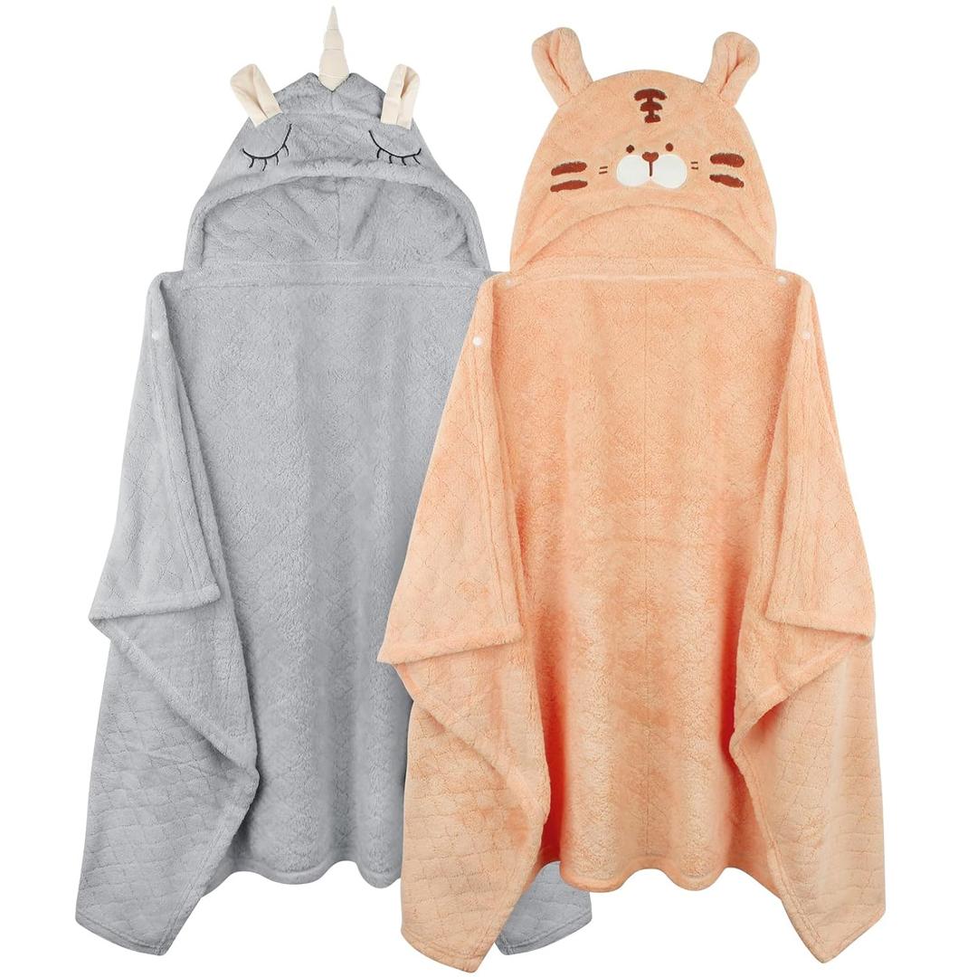 Toddler Bath Towel Hooded Kids Towels Baby Bath Towels for Boy Girl 0-5 Year, 2-Pack Thick Absorbent Toddler Towels with Hood Kids Bath Towel, Large 50''x32'' Baby Hooded Towel for Kids (Orange & Gray)