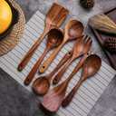 Wooden Non-Stick Kitchen Pan Toolset 7 Pieces Set, Natural Kitchen Utensils Spatula, Wooden Cooking Utensils Spoons, Fried Spatula and Salad Fork
