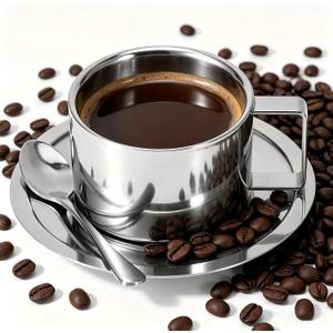 Stainless Steel Coffee Mug Set, Mug And Saucer Set Latte Art Cup
304 Steel Espresso Cups Set For Coffee, Tea, Latte, Cappuccino Stainless Steel Tea Cups Steel Mug