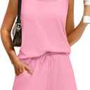 WIHOLL Two Piece Sets for Women Summer Lounge Short Sets Tank Square Neck Sleeveless Sweatsuit with Pocket (Pink, XXL)